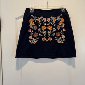 Miami Black Mini Skirt with Floral Embroidery